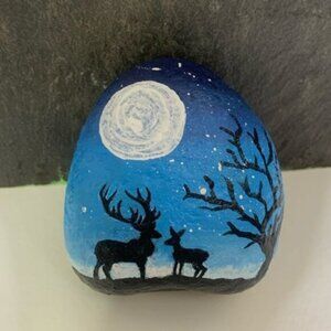 Buck and Doe hand painted rock silhouette